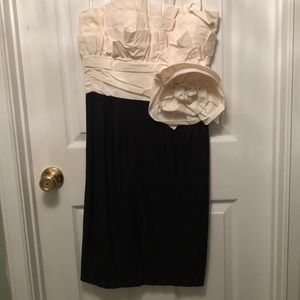 Cream white and black strapless dress